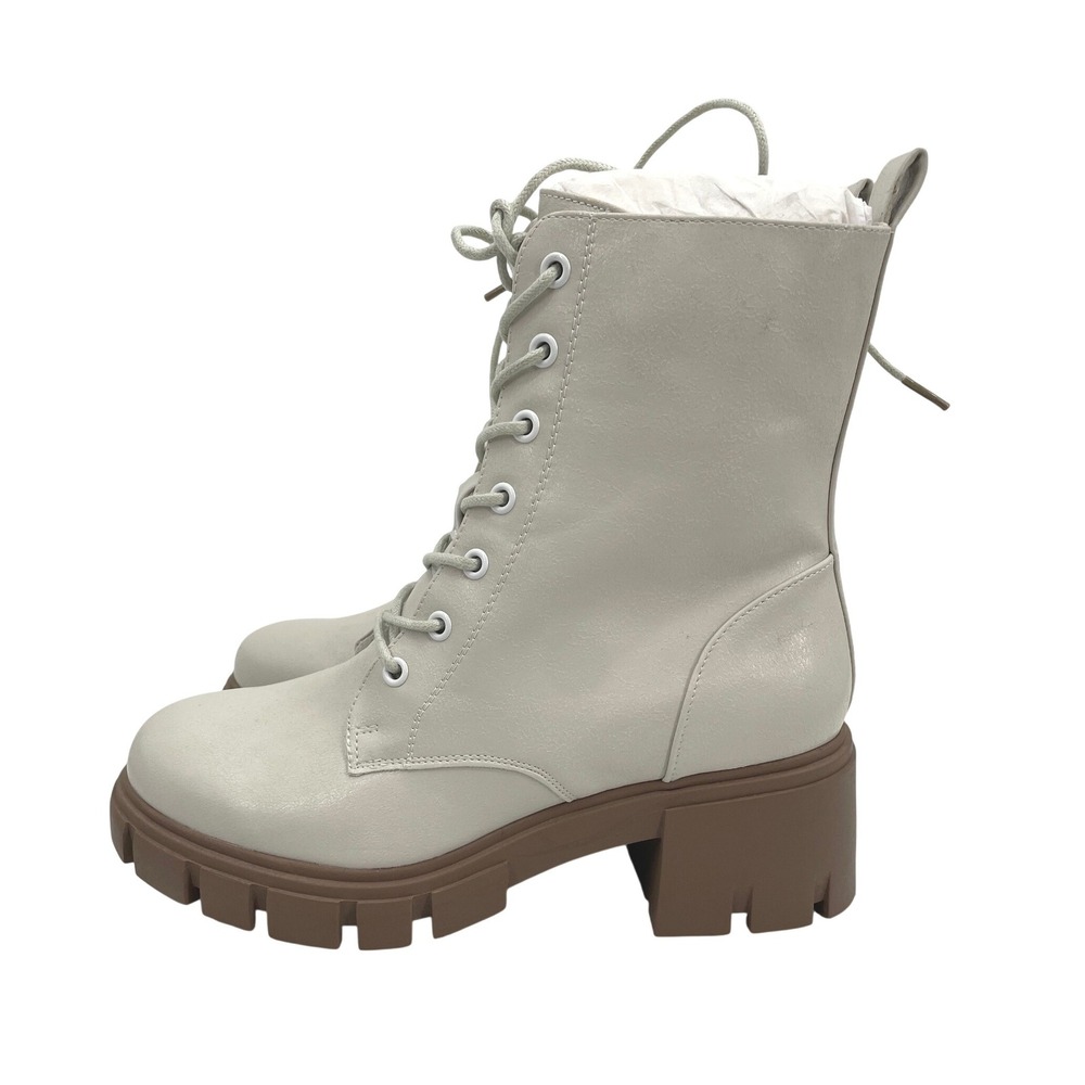 Dirty Laundry Combat Boots Womens 7.5 Cream Faux Leather Lug Sole Grunge Trendy